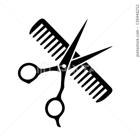 Hairdresser comb and scissors, hair salon logo Hairdresser comb and scissors, hair salon logo 136948252