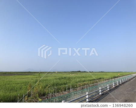 筆直的道路、蔚藍的天空和廣闊的草原 筆直的道路、蔚藍的天空和廣闊的草原 136948260