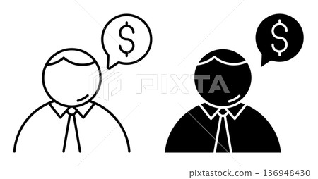 Linear icon. Laid off unemployed employee wonders where to find money. Simple vector isolated on white background Linear icon. Laid off unemployed employee wonders where to find money. Simple vector isolated on white background 136948430