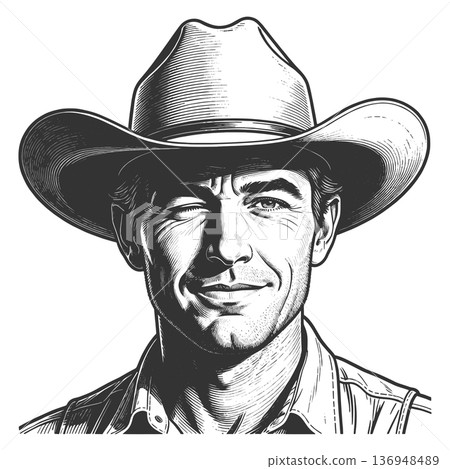 Winking Cowboy Portrait in Western Style raster 136948489