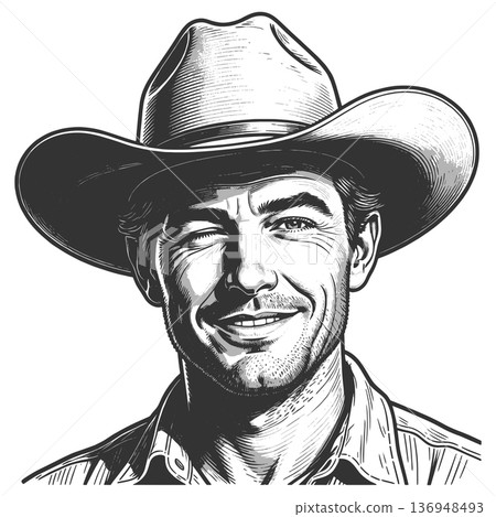 Winking Cowboy Portrait in Western Style raster 136948493