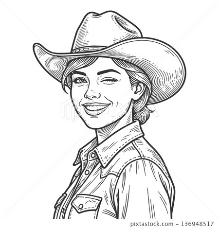 Smiling Cowgirl in Western Hat raster illustration Smiling Cowgirl in Western Hat raster illustration 136948517