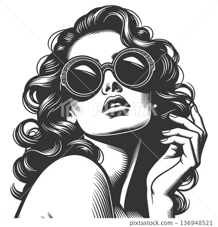 Glamour Woman Round Sunglasses raster illustration Glamour Woman Round Sunglasses raster illustration 136948521