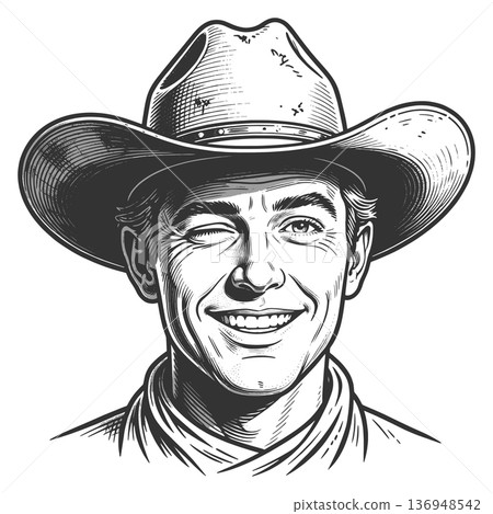 Winking Cowboy Portrait in Western Style vector 136948542