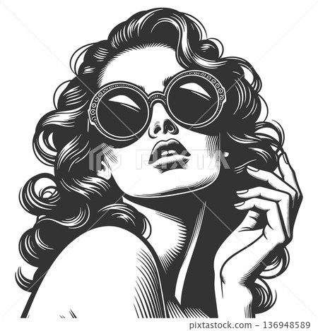 Glamour Woman Round Sunglasses vector illustration 136948589
