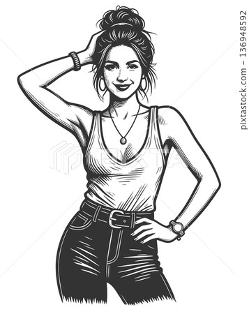 Smiling Woman in Casual Modern Outfit vector 136948592