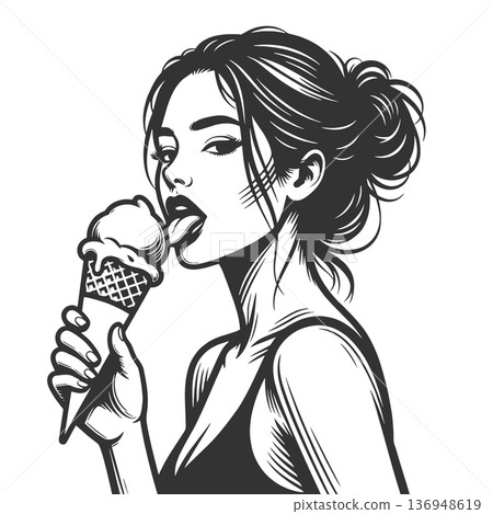 Girl in sunglasses licking melting ice cream Girl in sunglasses licking melting ice cream 136948619