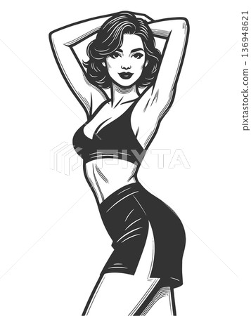 Retro Pin Up Style Woman vector illustration Retro Pin Up Style Woman vector illustration 136948621