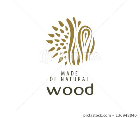 An unusual vector hand-drawn logo for the production of wood products 136948840