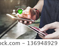 Online security payment concept. Man use smart phone and holding credit card with shopping online. 136948929