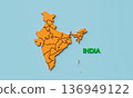 Map of India with States. 3D Rendering. 136949122