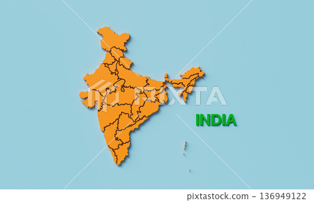 Map of India with States. 3D Rendering. Map of India with States. 3D Rendering. 136949122