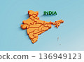 Map of India with States. 3D Rendering. 136949123