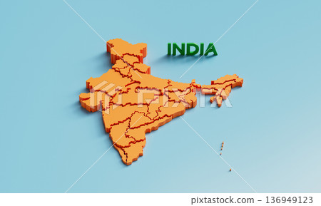 Map of India with States. 3D Rendering. Map of India with States. 3D Rendering. 136949123