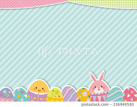 Cute frame of Easter eggs and rabbits Cute frame of Easter eggs and rabbits 136949580