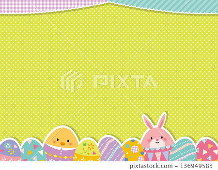 Cute frame of Easter eggs and rabbits Cute frame of Easter eggs and rabbits 136949583