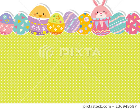 Cute frame of Easter eggs and rabbits 136949587