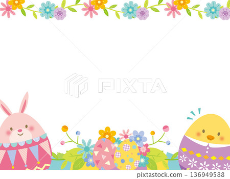 Cute frame of Easter eggs and rabbits 136949588