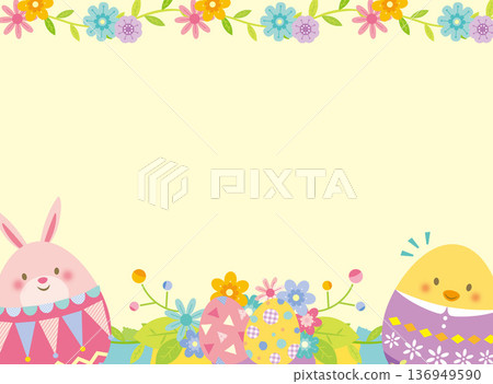 Cute frame of Easter eggs and rabbits 136949590