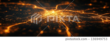 Bright lines illuminate a city at night, revealing the connections between different areas 136949753