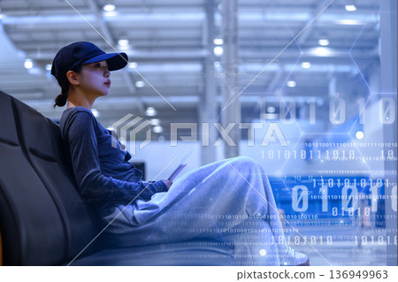 A digital woman looking to the future ■Photography cooperation: Kansai International Airport (KIX) A digital woman looking to the future ■Photography cooperation: Kansai International Airport (KIX) 136949963