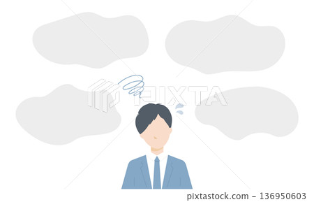 Vector illustration of a worried businessman in a suit and a speech bubble (problem, issue, consultation) Vector illustration of a worried businessman in a suit and a speech bubble (problem, issue, consultation) 136950603