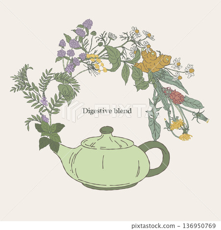 Digestive Herbal Blend Wreath with Teapot 136950769