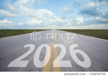 2026 written in the middle of asphalt road. Success in future concept 2026 written in the middle of asphalt road. Success in future concept 136950799