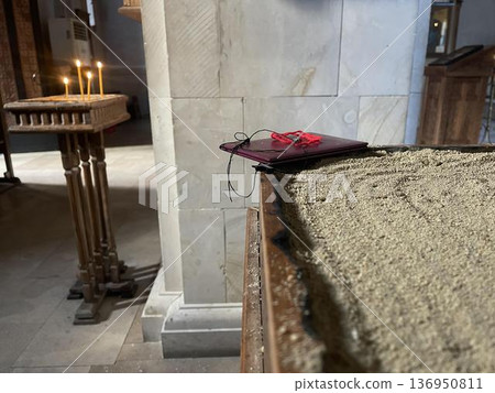 orthodox cross and baptismal sertificate in church orthodox cross and baptismal sertificate in church 136950811