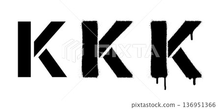 Stencil letter. A bold letter K in a clean, splattered, and dripping graffiti style on a white background. 136951366