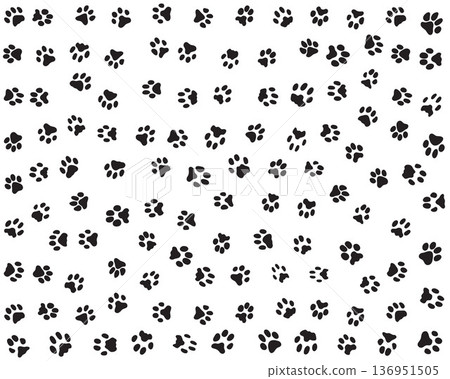 Black silhouettes of prints of dog paws, Seamless pattern Black silhouettes of prints of dog paws, Seamless pattern 136951505