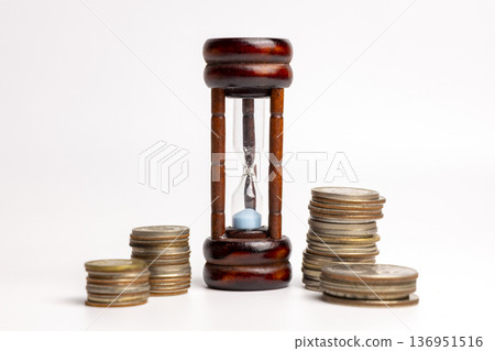 Time is money: Hourglass and coins 136951516