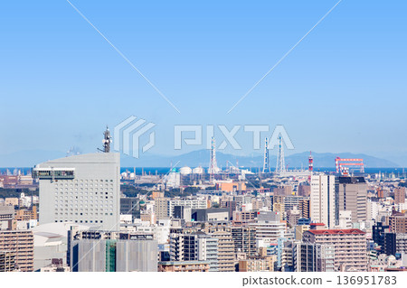 Oita city, Beppu Bay, and the mountains of Shikoku Oita city, Beppu Bay, and the mountains of Shikoku 136951783