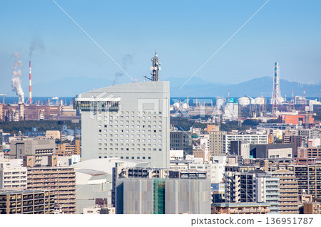 Oita city, Beppu Bay, and the mountains of Shikoku Oita city, Beppu Bay, and the mountains of Shikoku 136951787