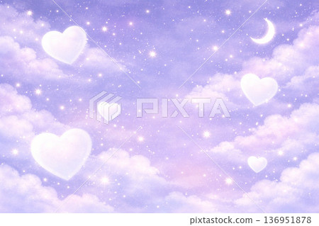 白色情人節系列：薰衣草色夜空中漂浮的心形 136951878