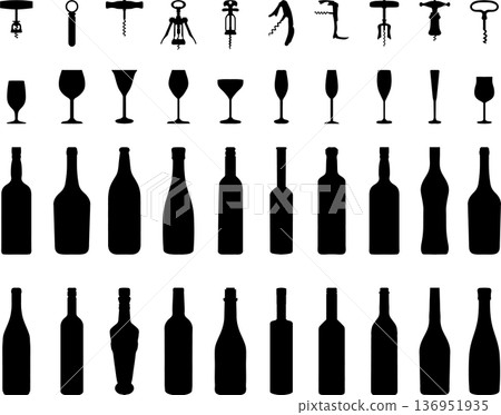 bottle, silhouette, wine 136951935