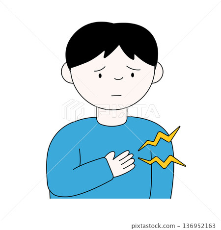 Illustration of a man in blue clothes suffering from chest pain Illustration of a man in blue clothes suffering from chest pain 136952163