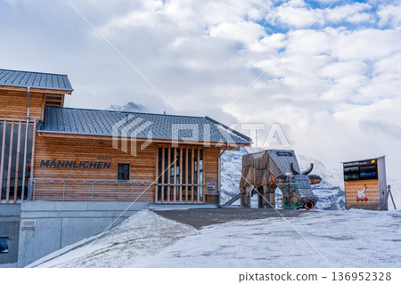 Exterior of the Männlichen cable car station. Grindelwald, canton of Bern, Switzerland Exterior of the Männlichen cable car station. Grindelwald, canton of Bern, Switzerland 136952328