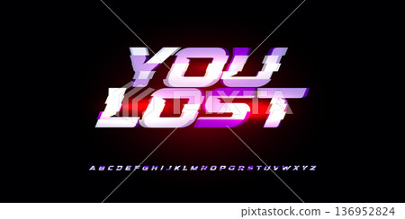 Cyber Sport Digital Alphabet Font Gradient Vibrant Glow Red Neon Glitch Futuristic Typography, Gaming Cyberpunk Headline, Promo UI Interface Dynamic Bold Night Typographic Design. Vector Illustration Cyber Sport Digital Alphabet Font Gradient Vibrant Glow Red Neon Glitch Futuristic Typography, Gaming Cyberpunk Headline, Promo UI Interface Dynamic Bold Night Typographic Design. Vector Illustration 136952824