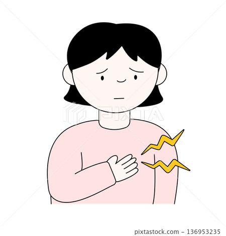 圖:一位女性胸痛不適 | 因疾病或壓力導致健康狀況不佳的場景 圖:一位女性胸痛不適 | 因疾病或壓力導致健康狀況不佳的場景 136953235