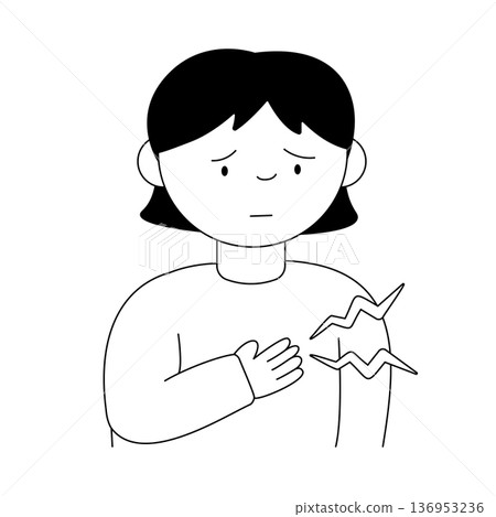 一位女性抱怨胸痛和呼吸困難的單色插圖 | 醫療健康線條畫素材 一位女性抱怨胸痛和呼吸困難的單色插圖 | 醫療健康線條畫素材 136953236