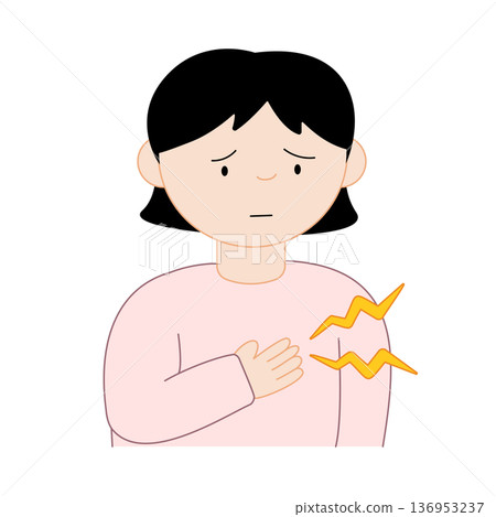 Flat design illustration of a woman holding her chest in pain | Medical and healthcare icon 136953237