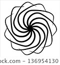 illustration, complex figure of curved lines in the form of a circle, symmetry 136954130