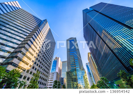 Tokyo cityscape, Japan, February 21st. Japan's economic gloom... Winter view of Otemachi and the business district. 136954542