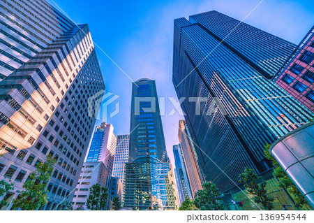 Tokyo cityscape, Japan, February 21st. Japan's economic gloom... Winter view of Otemachi and the business district. 136954544