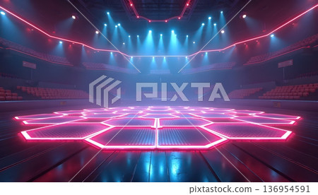 Sci-Fi Competition Stage Built From Neon Polygon Tiles 136954591