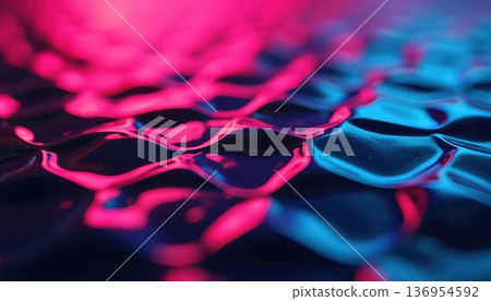 Macro View Of Glossy Neon Hexagon Tile Surface 136954592