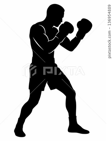 Boxer Silhouette in Fighting Stance Boxer Silhouette in Fighting Stance 136954889
