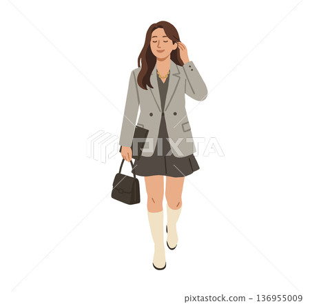 身穿西裝外套和裙子的女子行走 身穿西裝外套和裙子的女子行走 136955009
