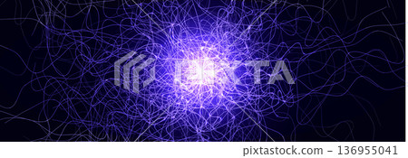 Brain Neural Network Flash Data Flow Technology Background AI Digital Net, Scientific Research. Science Medical Health Tech Banner. Nervous System Structure, Glowing Fractal. Vector Illustration 136955041